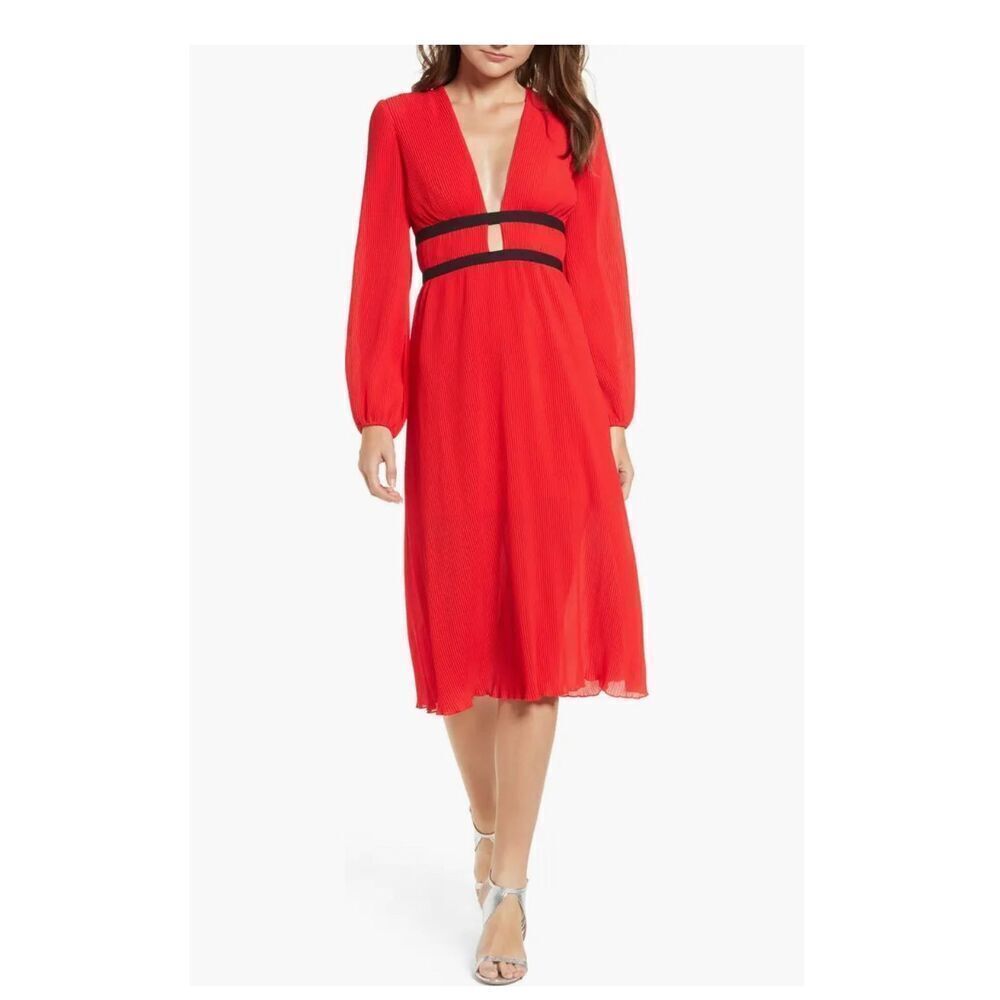 WAYF Anthropologie Patton Plunge Plisse Dress in Fire Red size XS NWT  formal,we